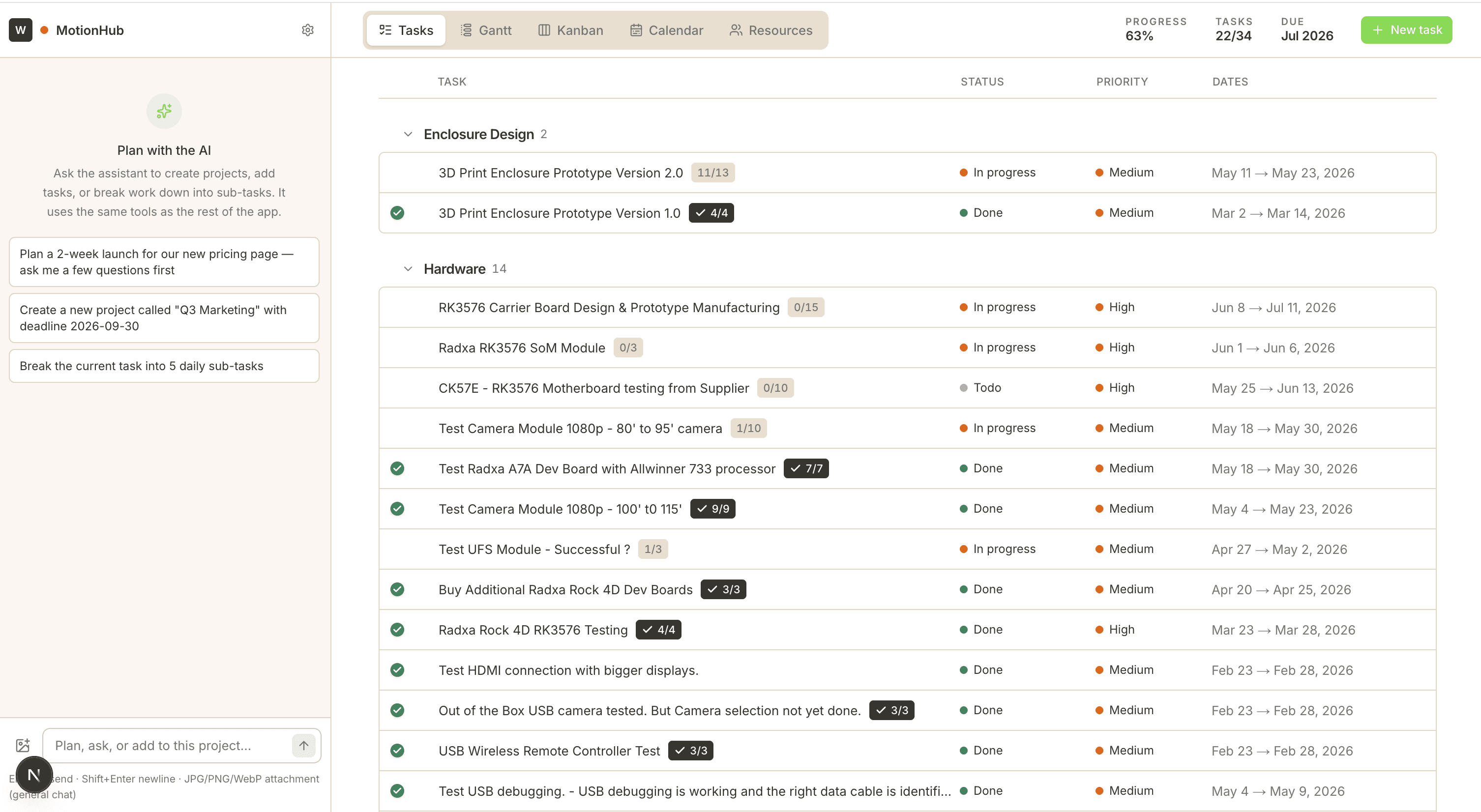 Tasks view